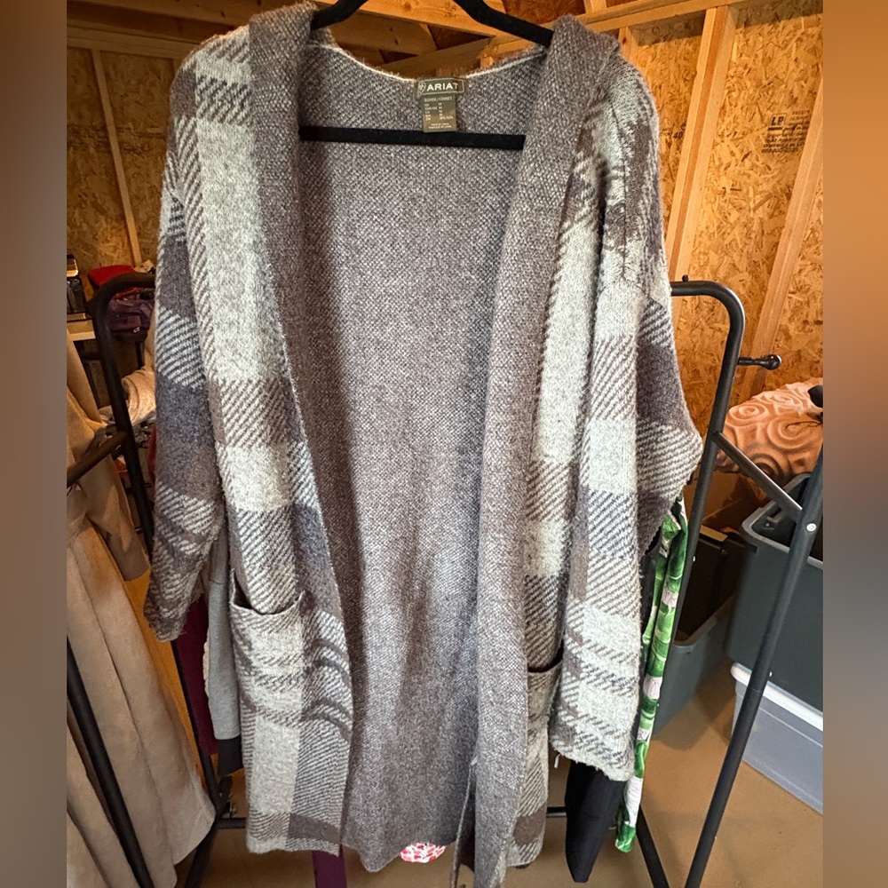 Ariat Taupe and Cream Plaid Women's Cardigan
